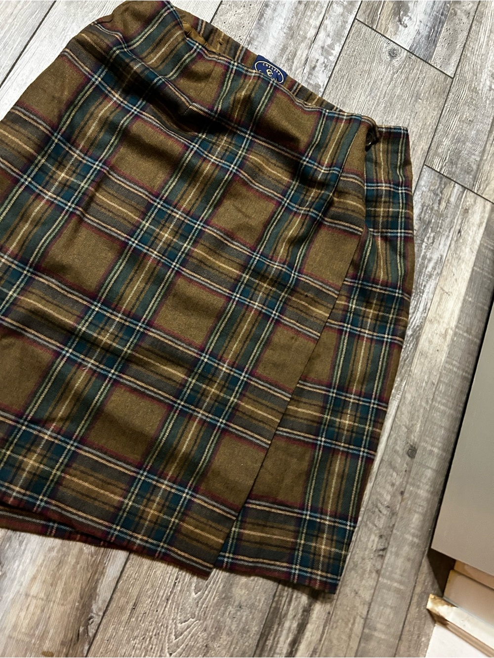 Chelsea Cambell plaid Wrap Midi Skirt 💯 Wool - Picture 2 of 7